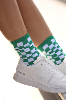 CHECKERED GREEN & WHITE SOCKS (IN STOCK)
