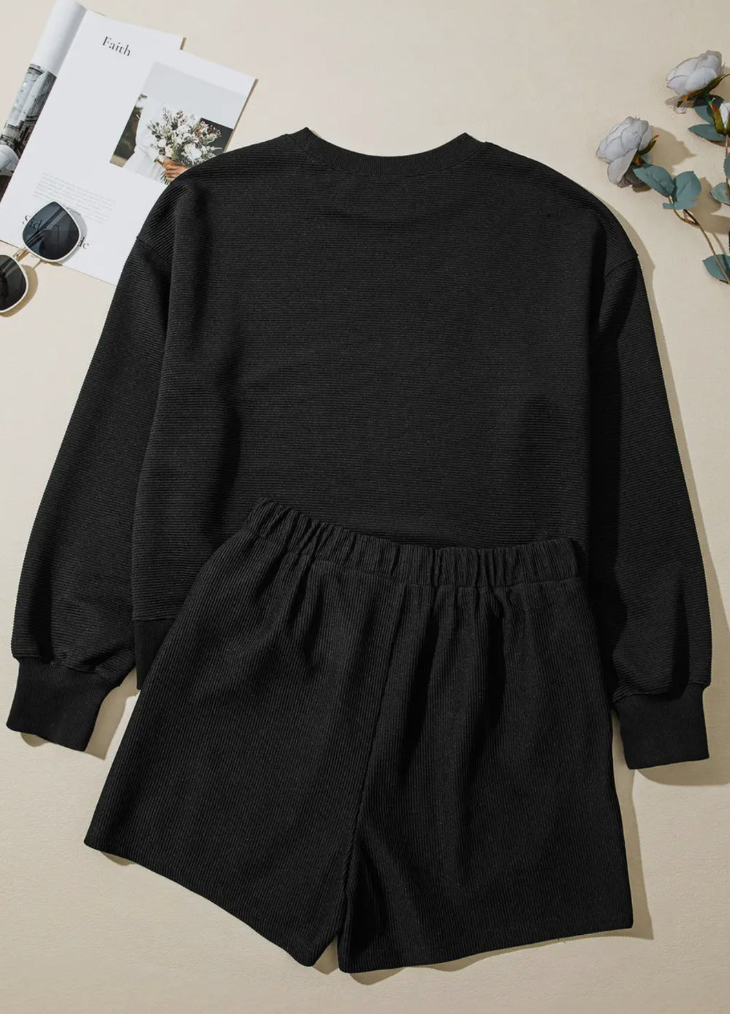 BLACK RIBBED TOP & SHORTS SET (IN STOCK READY TO SHIP OR PICK UP)