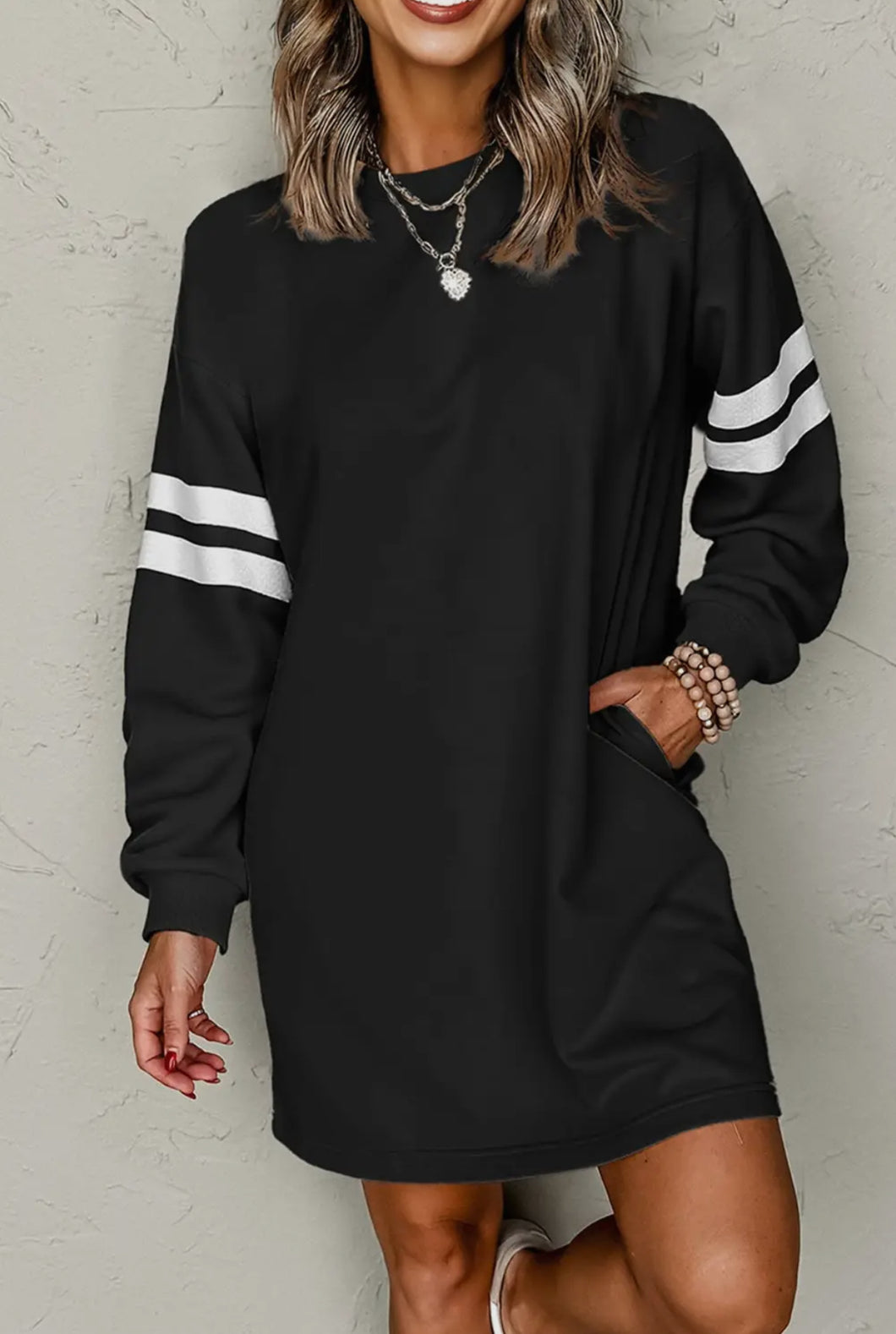 VARSITY LONG SLEEVE SWEATSHIRT DRESS (IN STOCK READY TO SHIP OR PICK UP)