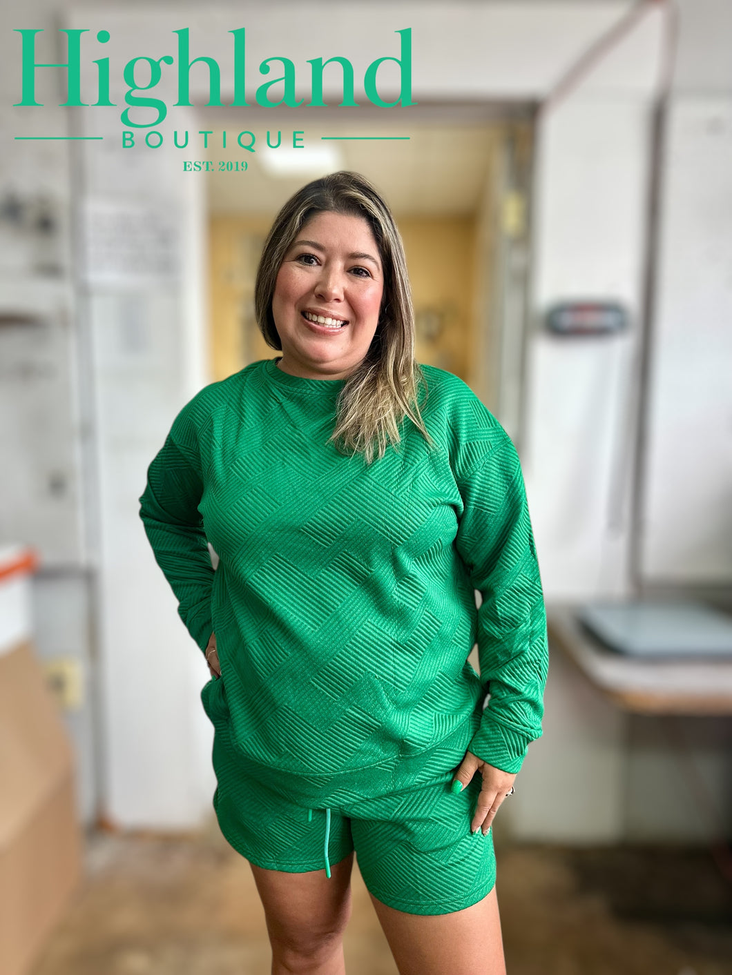 GREEN LONG SLEEVE & SHORTS SET (IN STOCK READY TO SHIP OR PICK UP)