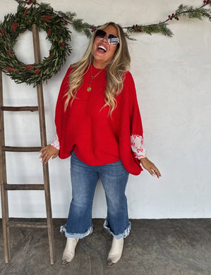 RED PULLOVER PONCHO (INSTOCK READY TO SHIP OR PICK UP)