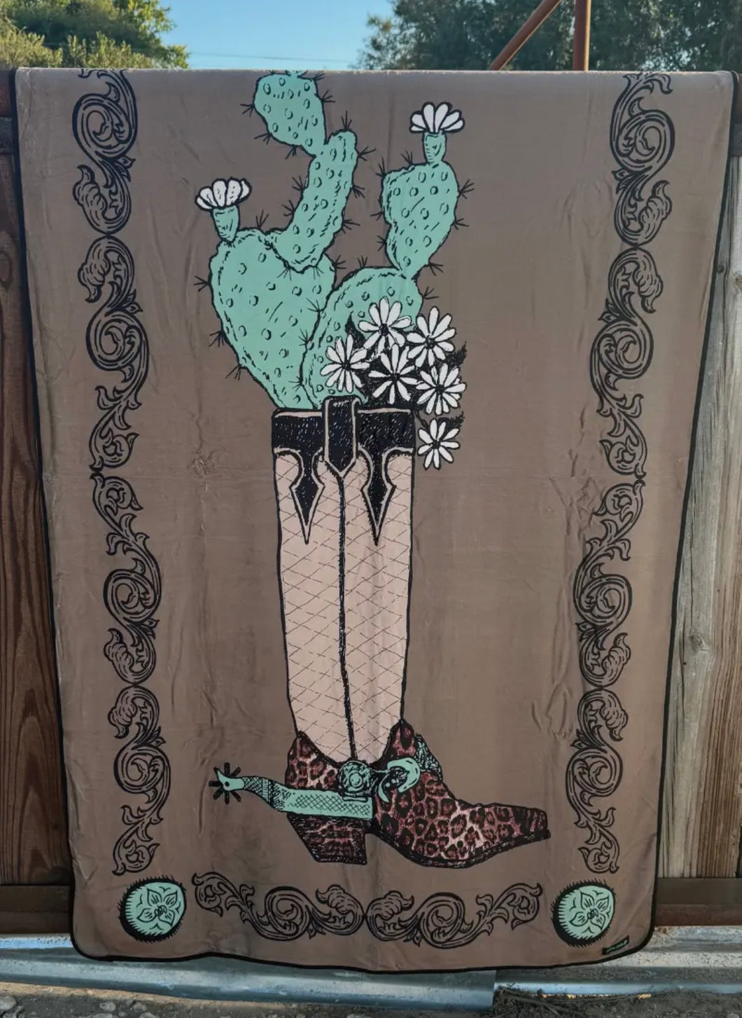 BOOTS & BURLAP BLANKET (READY TO SHIP OR PICKUP)