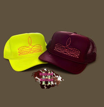 Load image into Gallery viewer, NEON BOOT STITCH TRUCKER HAT