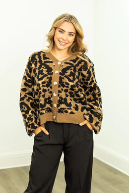 CROPPED LEOPARD CARDIGAN SWEATER (IN STOCK READY TO SHIP OR PICK UP)