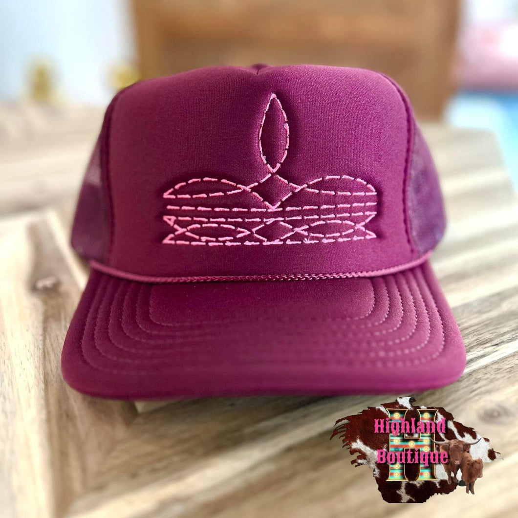 MAROON BOOT STITCH TRUCKER HAT