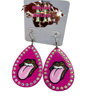 PINK LEOPARD LIP EARRINGS