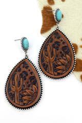 Wild Desert Faux Leather Teardrop Earrings