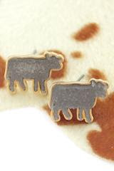 Gray Druzy Cow Stud Earrings