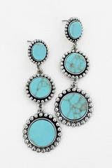 Silvertone Trimmed Turquoise Tiered Disk Earrings