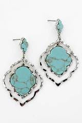 Turquoise and Silvertone Morocco Earrings