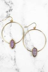 Light Rose Druzy Oval Goldtone Hoop Earrings