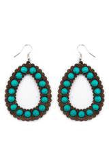 Turquoise Beaded Faux Leather Teardrop Earrings