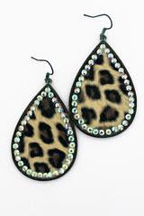 Patina and Crystal Trimmed Leopard Teardrop Earrings